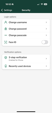 Screenshot of two-factor authentication in mobile banking app