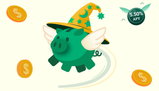 graphic of magical piggy bank and coins dropping
