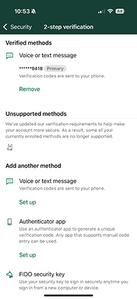 Screenshot of two-step authentication in mobile banking app
