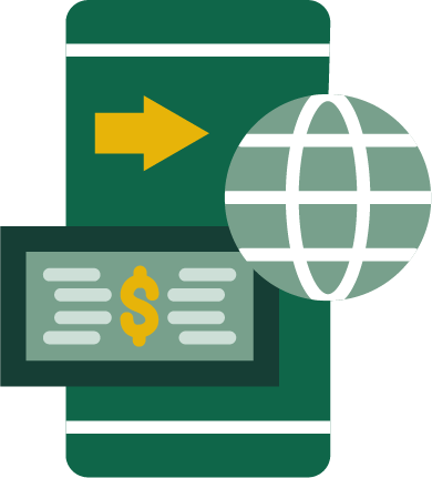 illustration of phone, money and globe