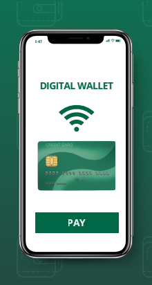 Digital wallet feature shown on a mobile phone.
